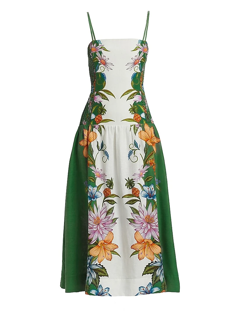 Sweet Bloom Dreamscape Linen-Blend Midi-Dress