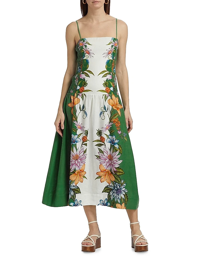 Sweet Bloom Dreamscape Linen-Blend Midi-Dress