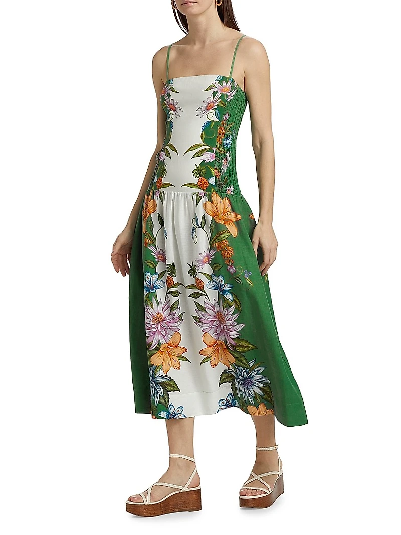 Sweet Bloom Dreamscape Linen-Blend Midi-Dress