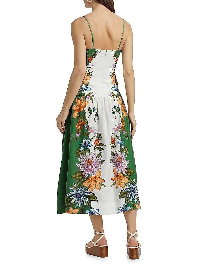 Sweet Bloom Dreamscape Linen-Blend Midi-Dress