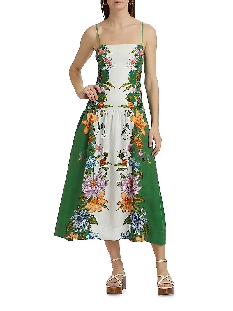 Sweet Bloom Dreamscape Linen-Blend Midi-Dress
