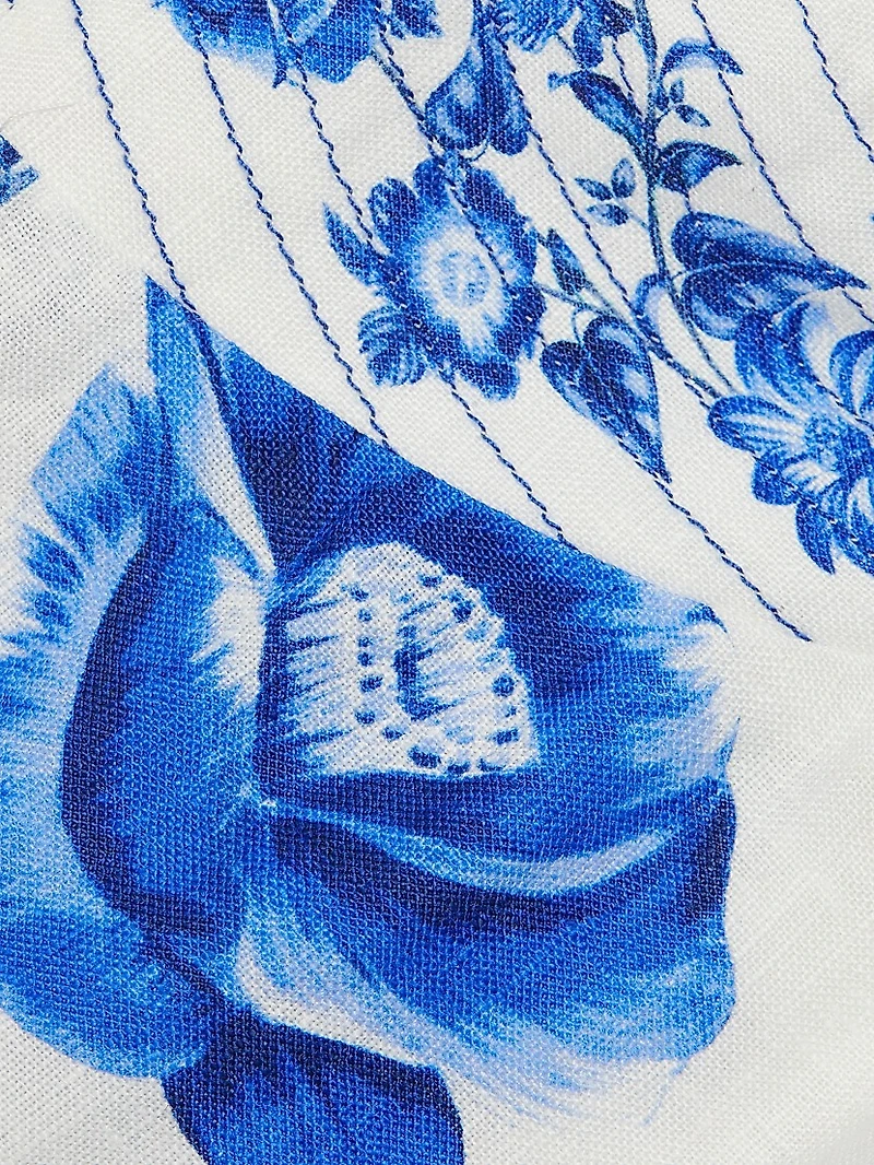 Cascade Floral Sleeveless Linen Midi-Dress