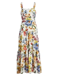 Greek Garden Floral Linen-Blend Maxi Dress