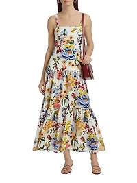 Greek Garden Floral Linen-Blend Maxi Dress