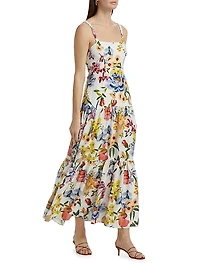 Greek Garden Floral Linen-Blend Maxi Dress