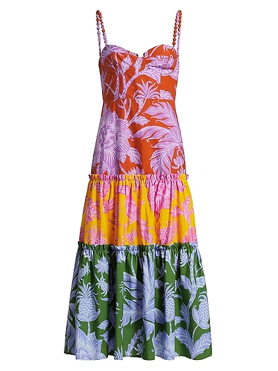 Tropical Swing Mix Sweetheart Midi-Dress
