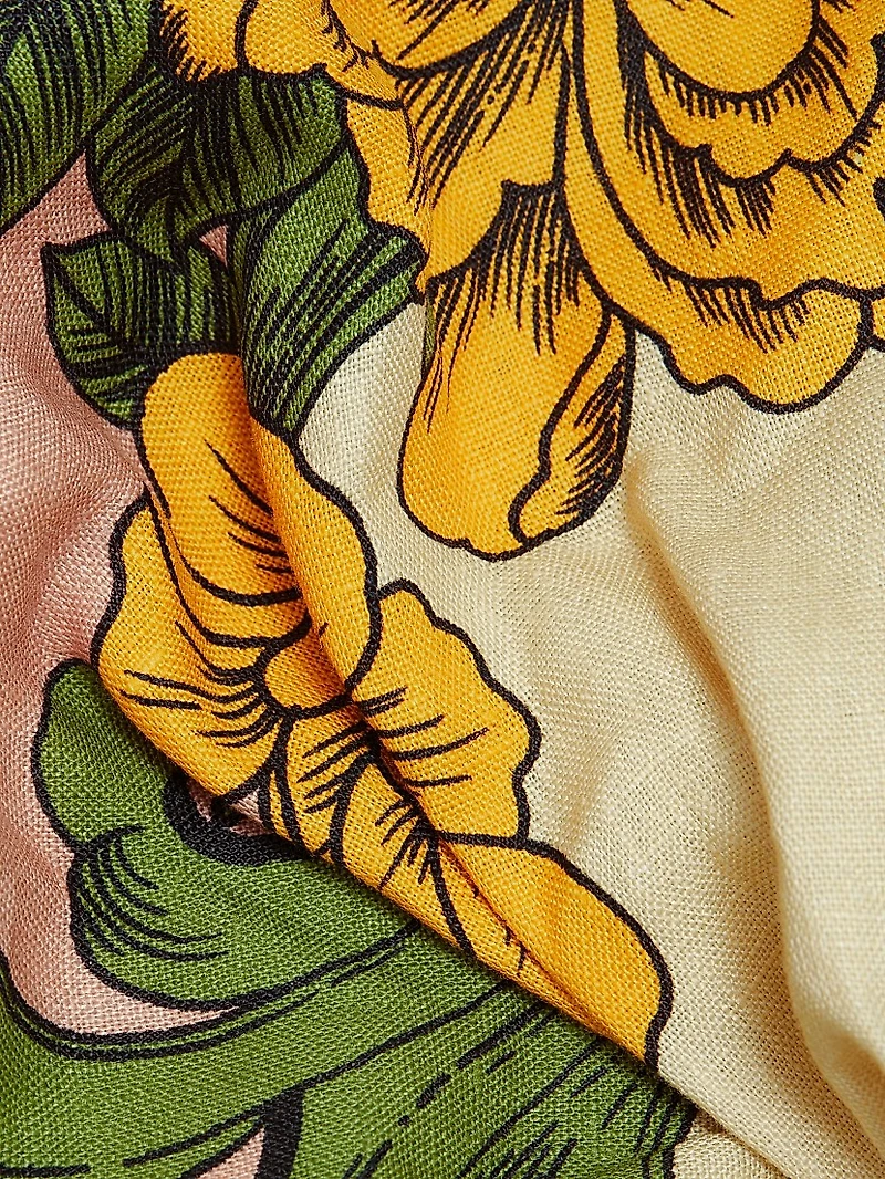 Floral Arabesque Linen Midi-Dress