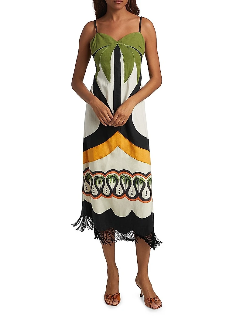 Coconut Tree Flow Cutwork Midi-Dress