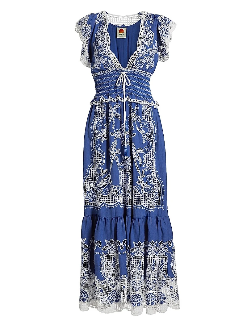 Romantic Richelieu V-Neck Maxi Dress