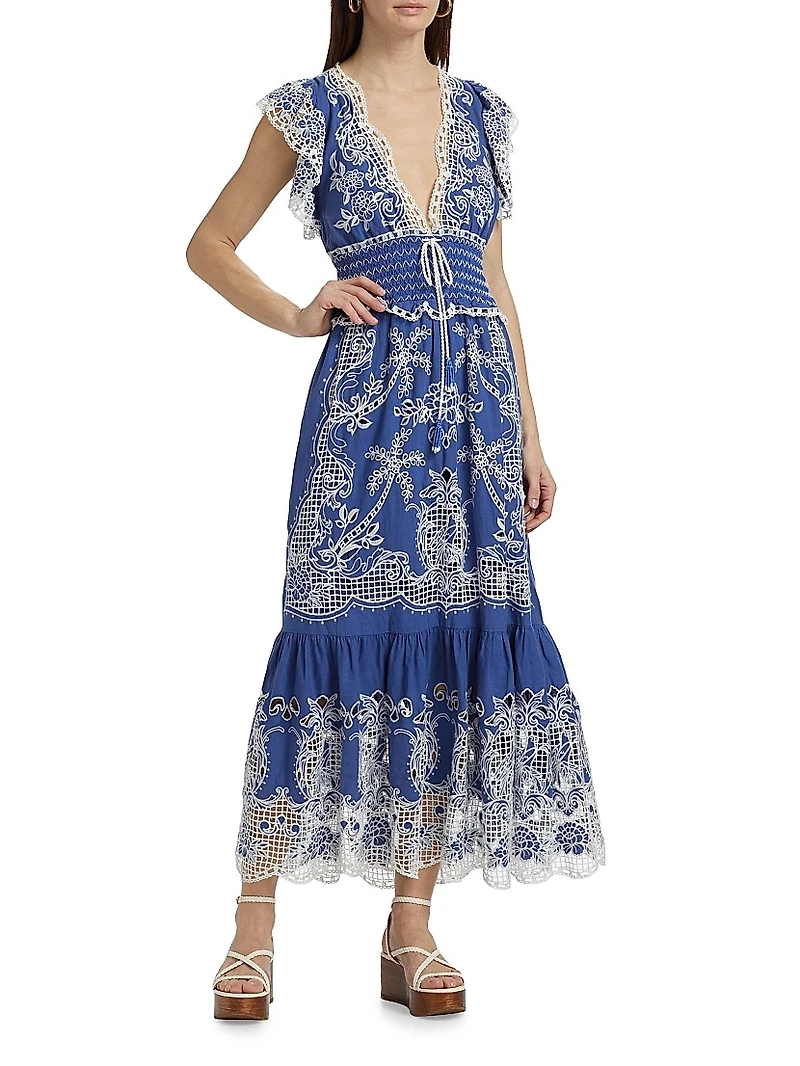 Romantic Richelieu V-Neck Maxi Dress