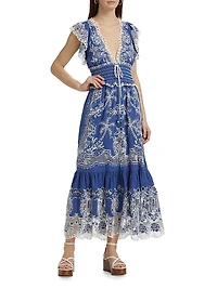 Romantic Richelieu V-Neck Maxi Dress