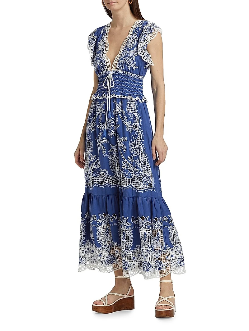 Romantic Richelieu V-Neck Maxi Dress