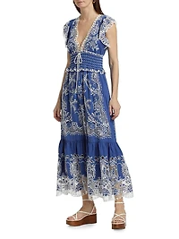 Romantic Richelieu V-Neck Maxi Dress