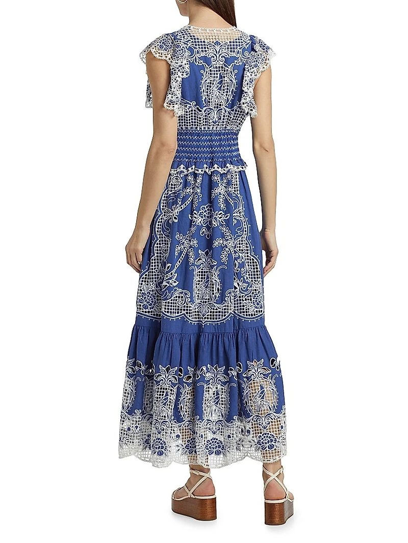 Romantic Richelieu V-Neck Maxi Dress