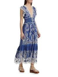 Romantic Richelieu V-Neck Maxi Dress