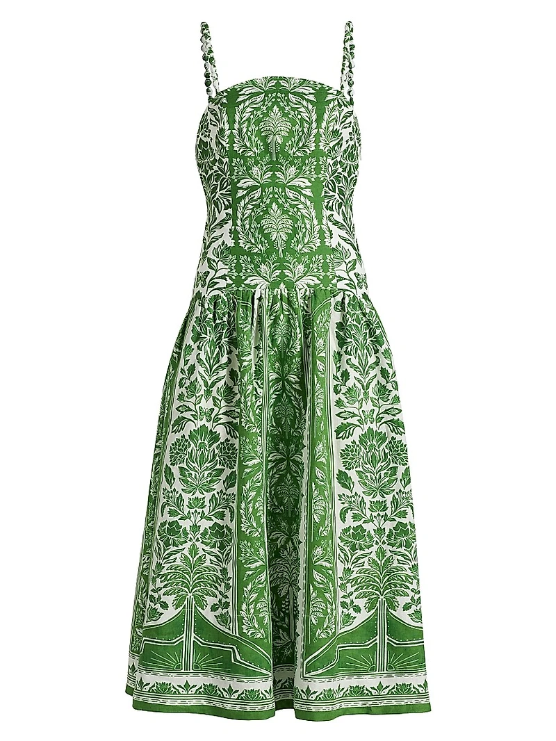 Delicate Tapestry Linen Midi-Dress