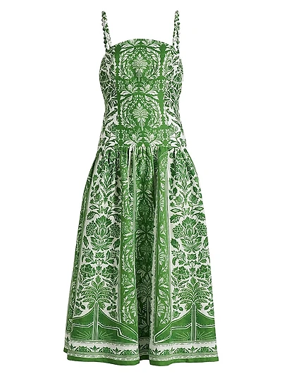 Delicate Tapestry Linen Midi-Dress