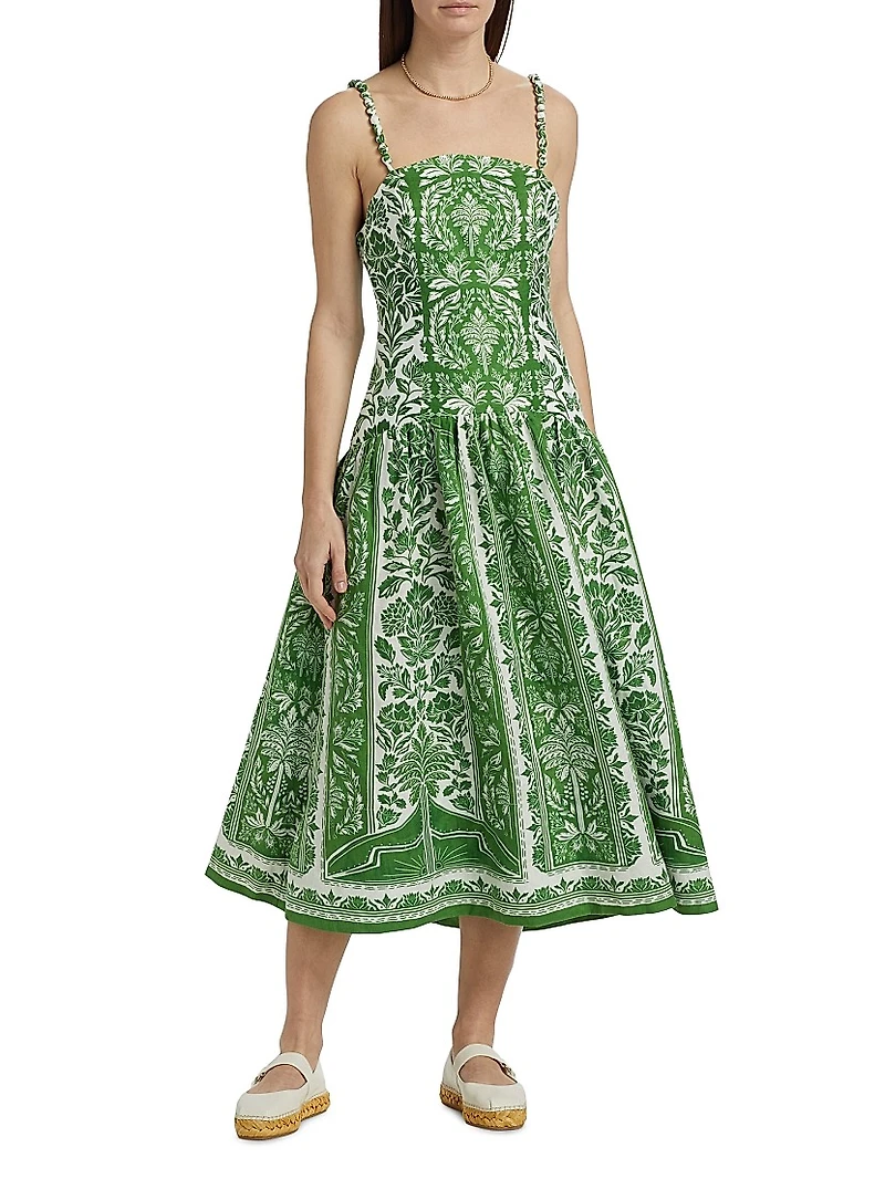 Delicate Tapestry Linen Midi-Dress