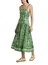 Delicate Tapestry Linen Midi-Dress