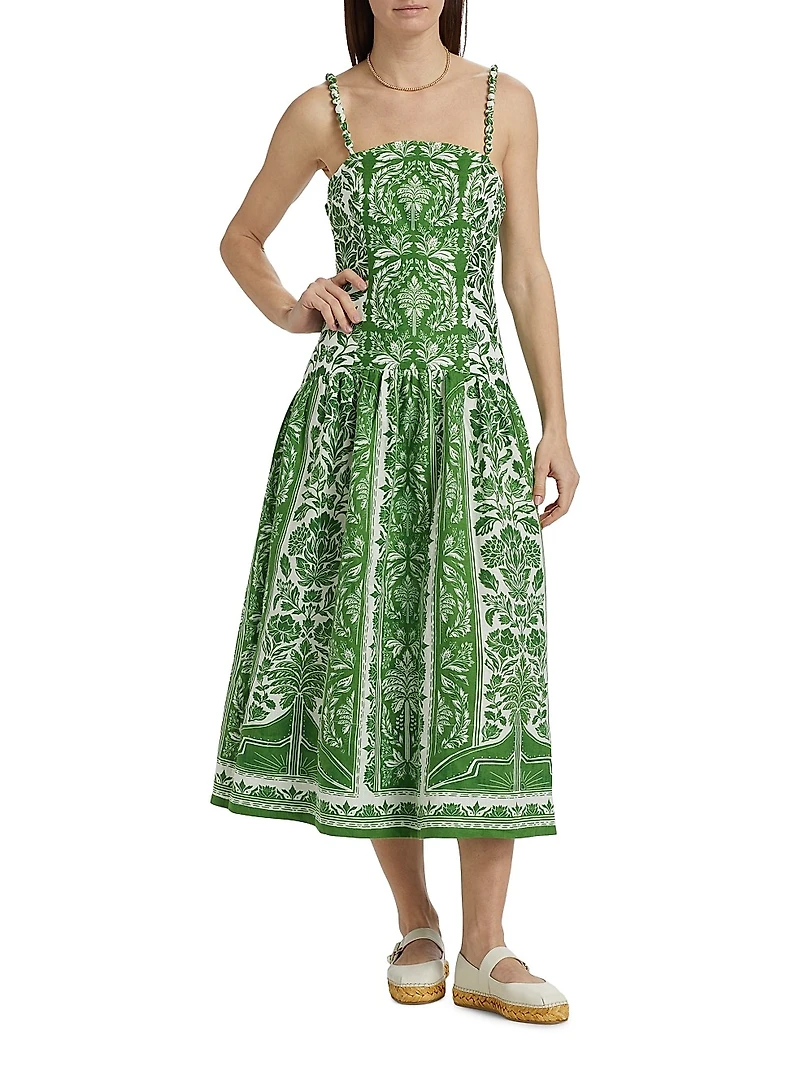 Delicate Tapestry Linen Midi-Dress