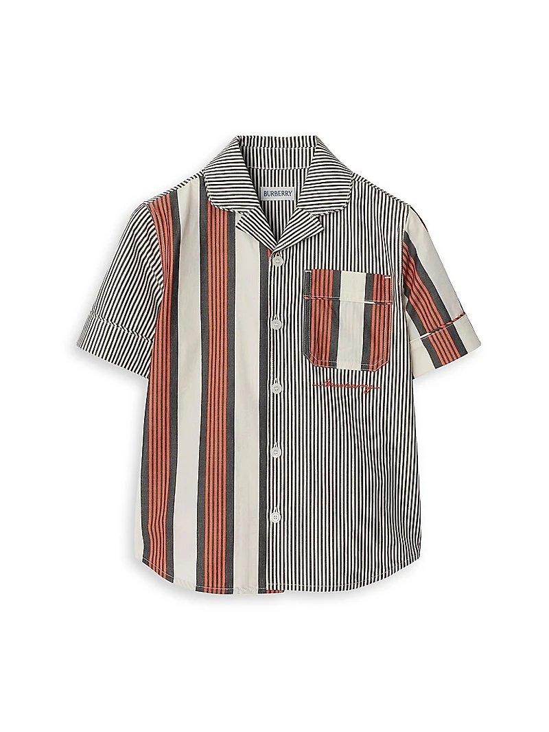 Little Boy's & Xanadu Striped Patchwork Button-Front Shirt