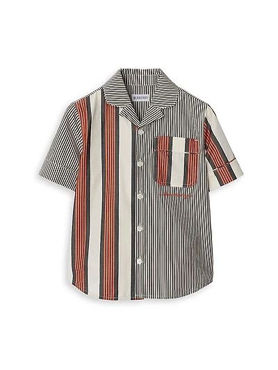Little Boy's & Xanadu Striped Patchwork Button-Front Shirt