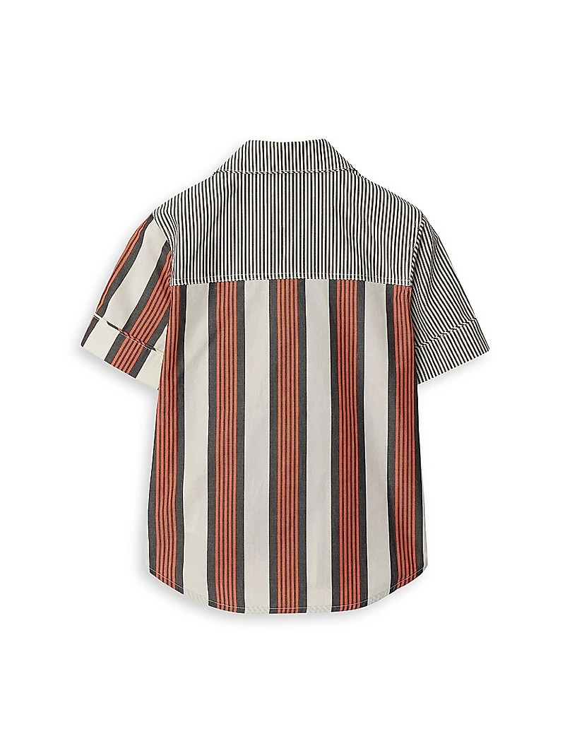 Little Boy's & Xanadu Striped Patchwork Button-Front Shirt