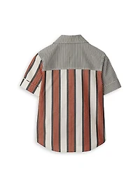 Little Boy's & Xanadu Striped Patchwork Button-Front Shirt
