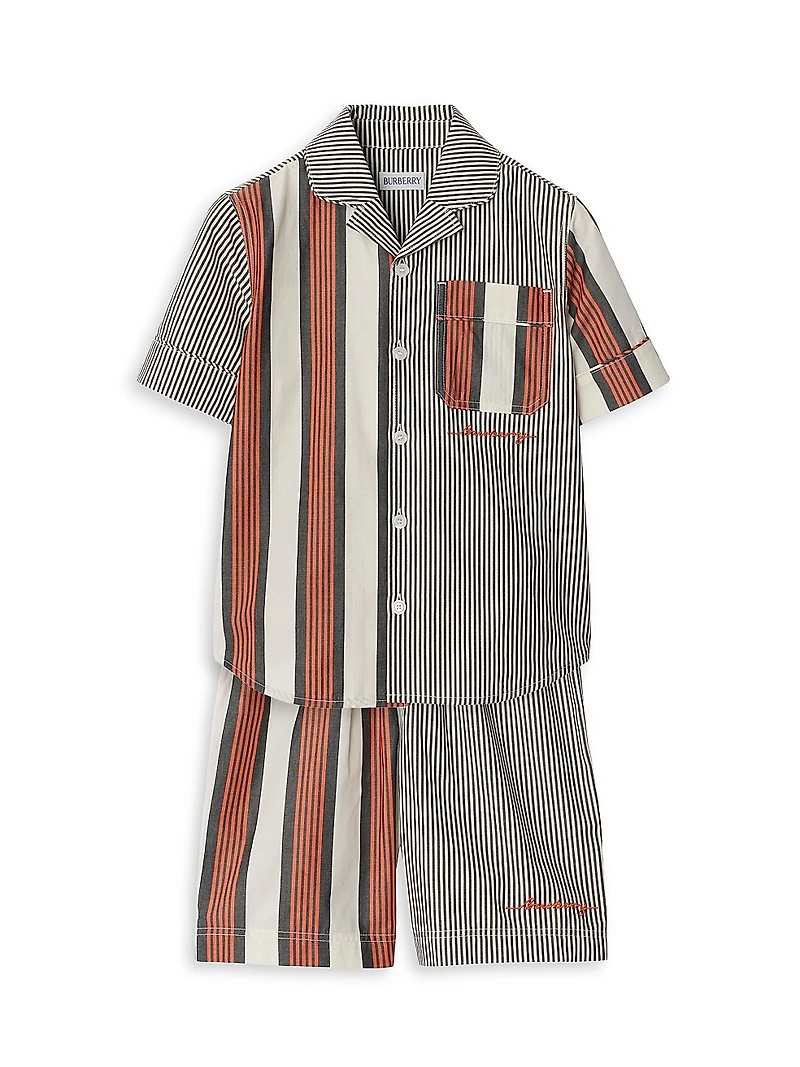 Little Boy's & Xanadu Striped Patchwork Button-Front Shirt