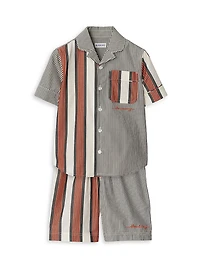Little Boy's & Xanadu Striped Patchwork Button-Front Shirt