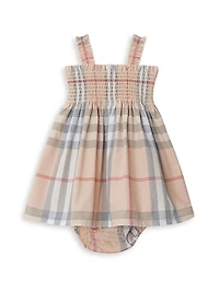 Baby Girl's Smocked Check Dress & Bloomers Set