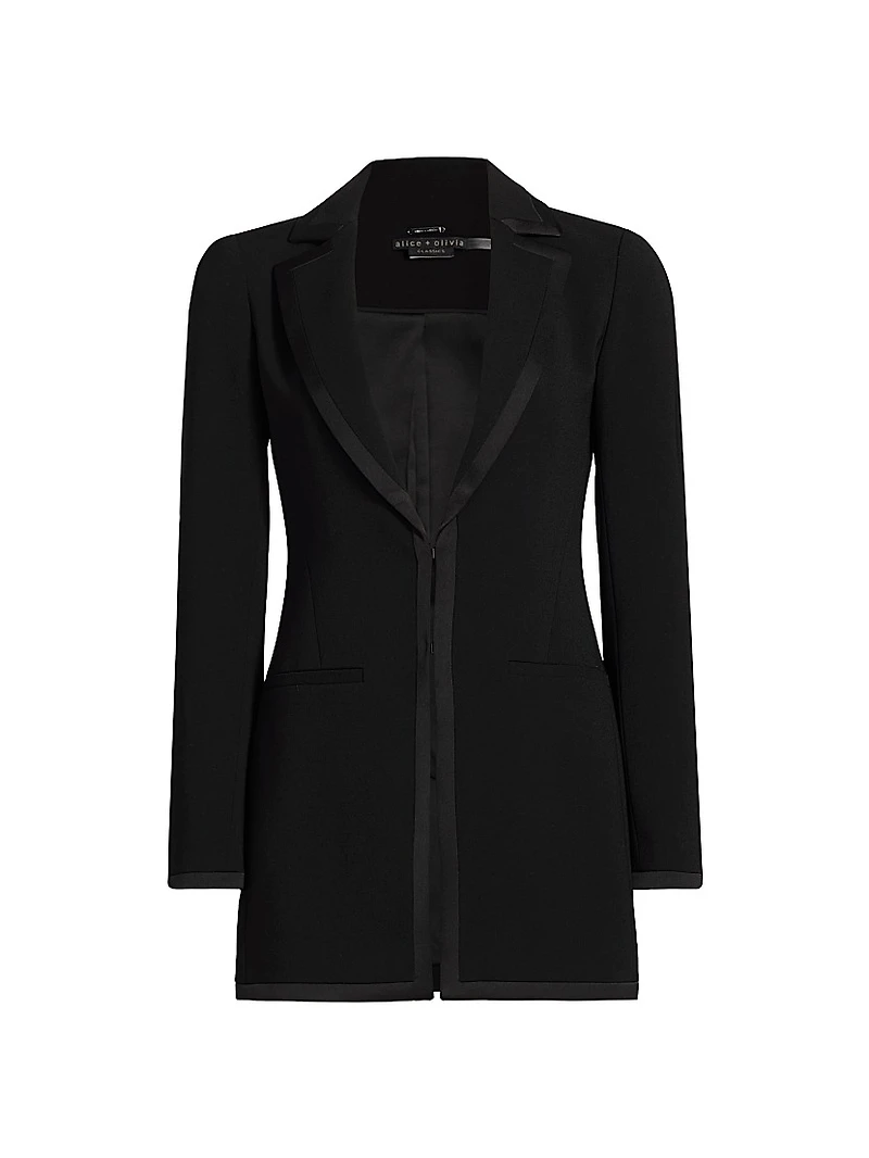 Mya Satin-Trim Long Blazer