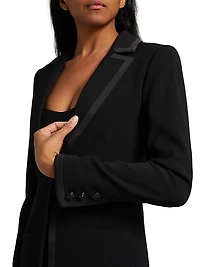 Mya Satin-Trim Long Blazer