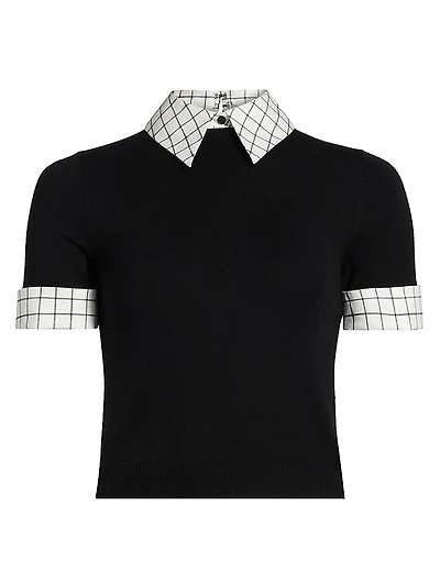 Aster Wool and Poplin Short-Sleeve Sweater