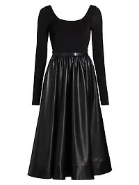 Chara Knit & Faux-Leather Long-Sleeve Midi-Dress