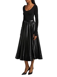 Chara Knit & Faux-Leather Long-Sleeve Midi-Dress