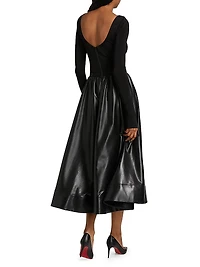 Chara Knit & Faux-Leather Long-Sleeve Midi-Dress