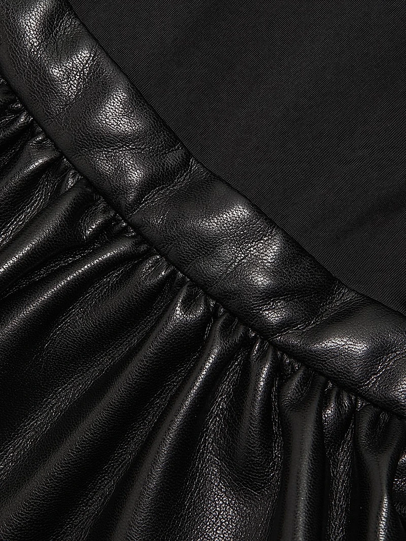 Chara Knit & Faux-Leather Long-Sleeve Midi-Dress