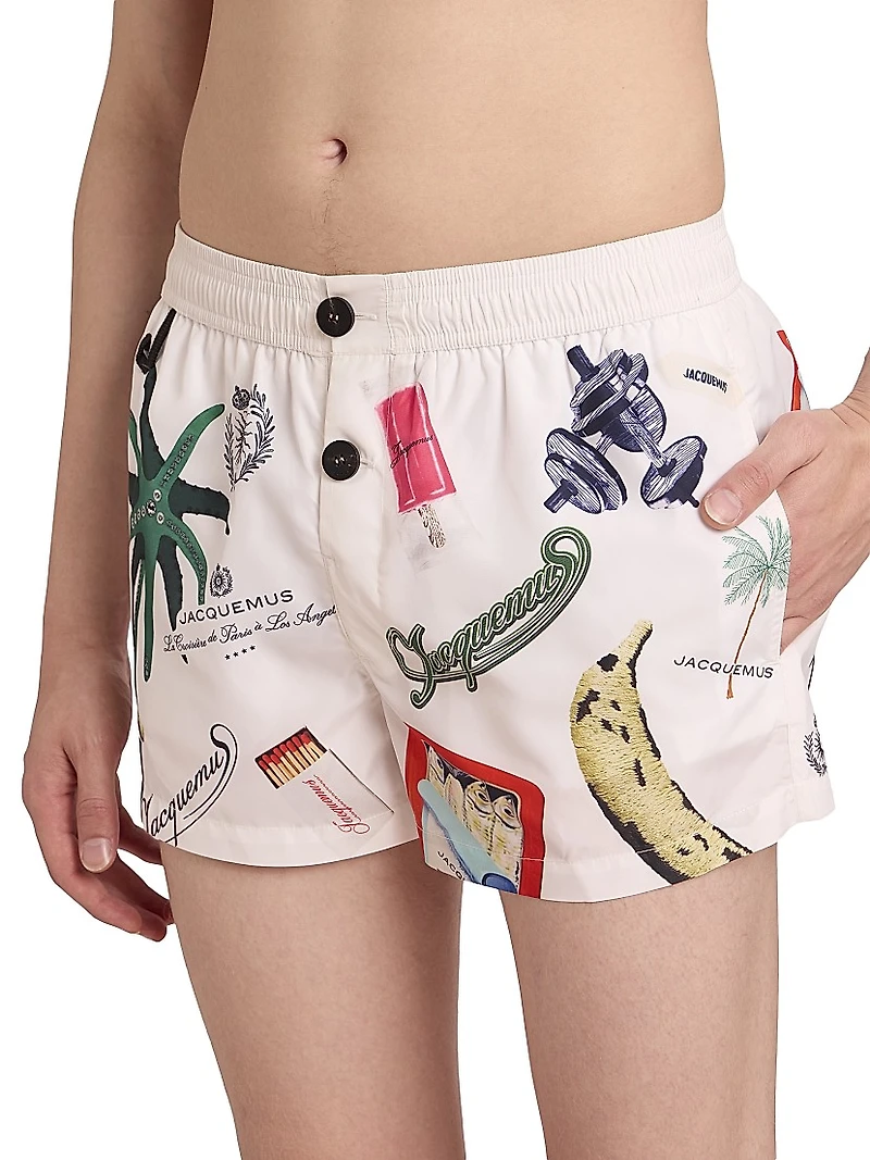 Le Maillot Puntini Logo Abstract Swim Shorts