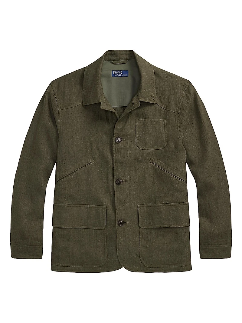 Linen Herringbone Utility Jacket