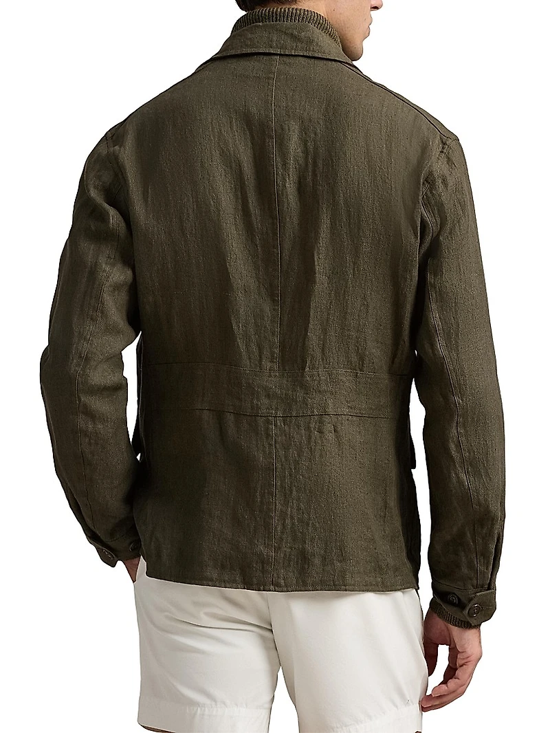 Linen Herringbone Utility Jacket