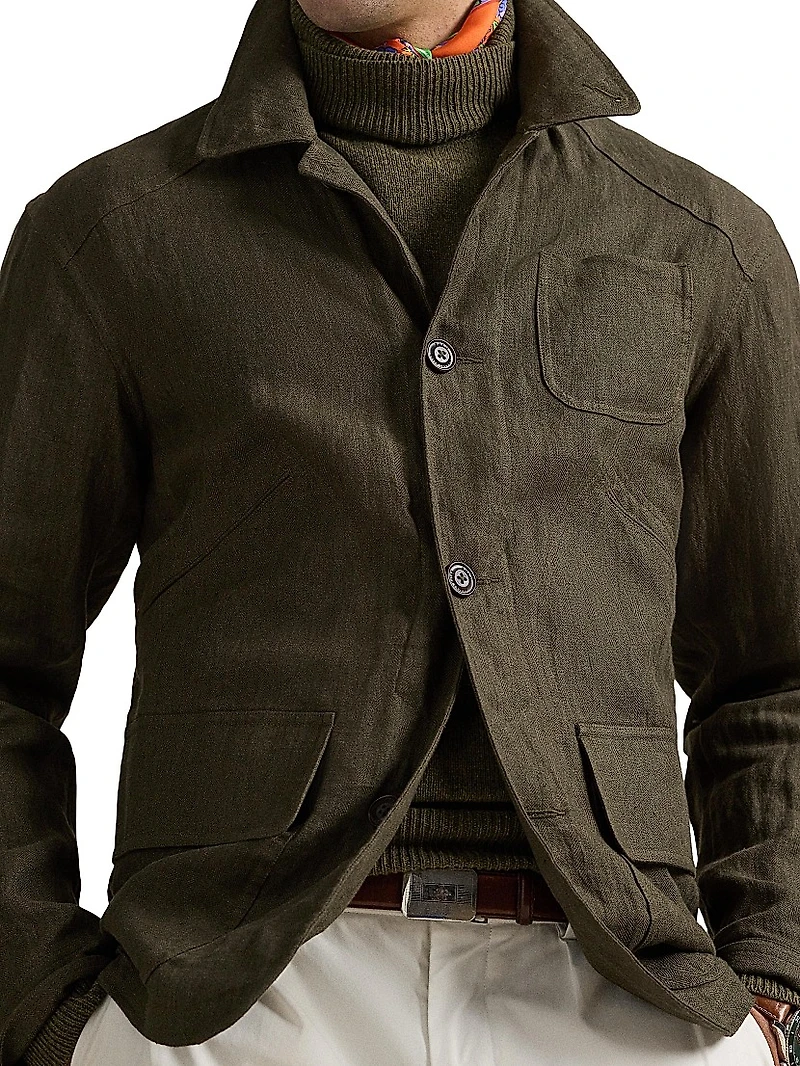 Linen Herringbone Utility Jacket