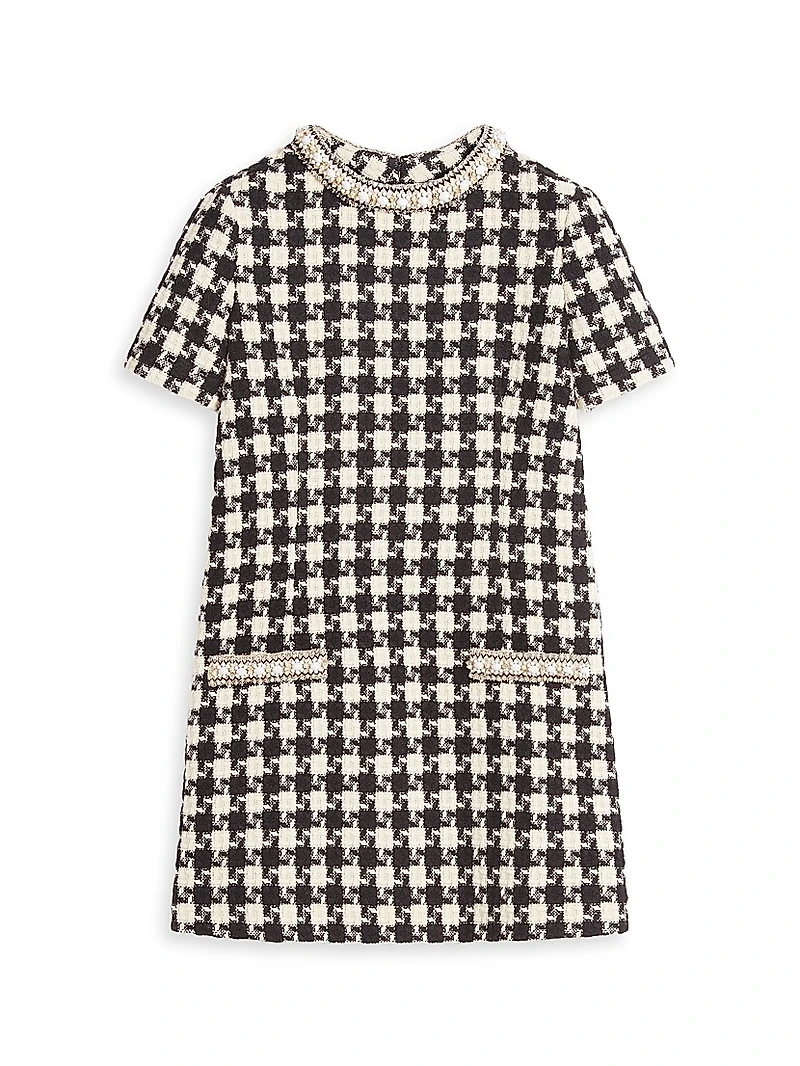 Embroidered Damier Light Tweed Short Dress