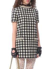 Embroidered Damier Light Tweed Short Dress