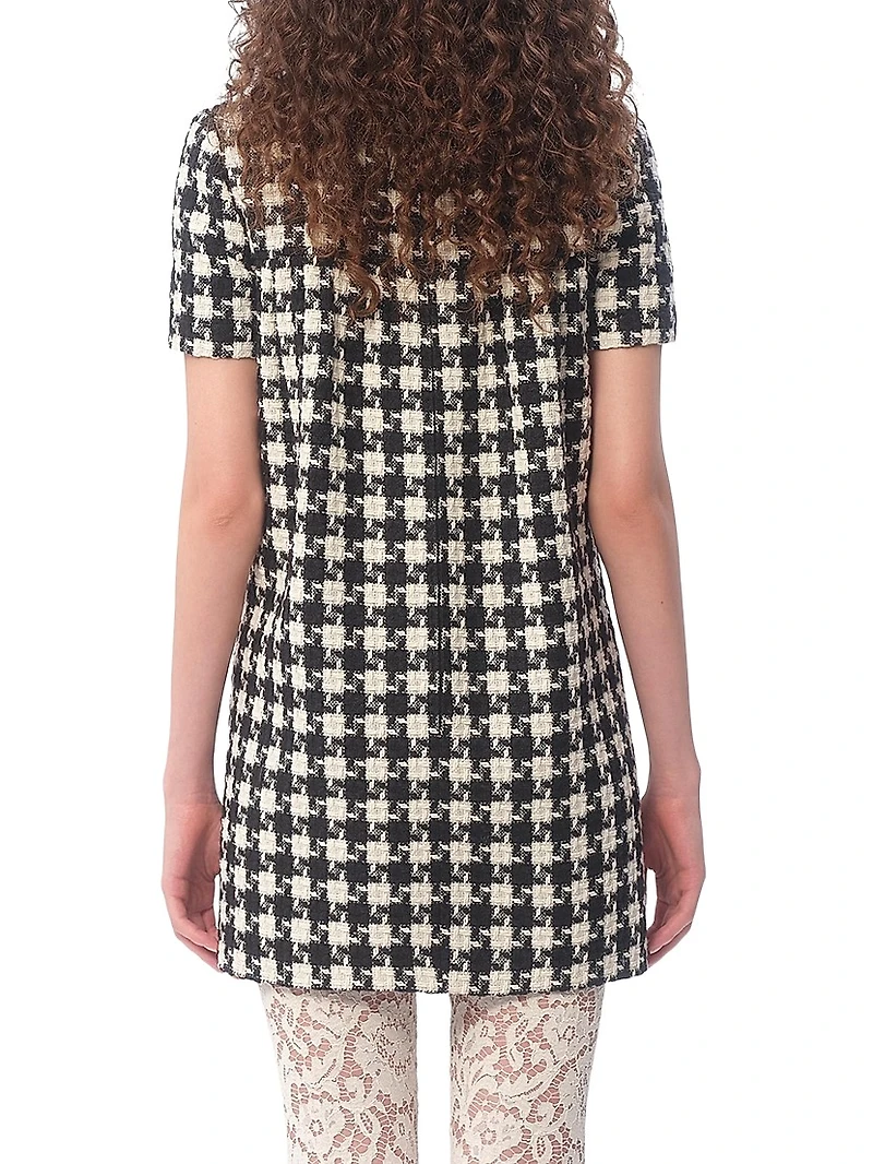 Embroidered Damier Light Tweed Short Dress