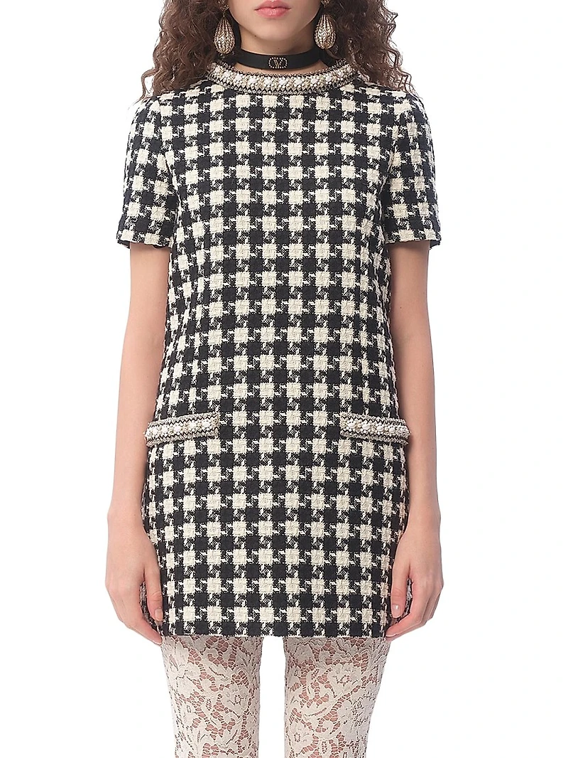 Embroidered Damier Light Tweed Short Dress