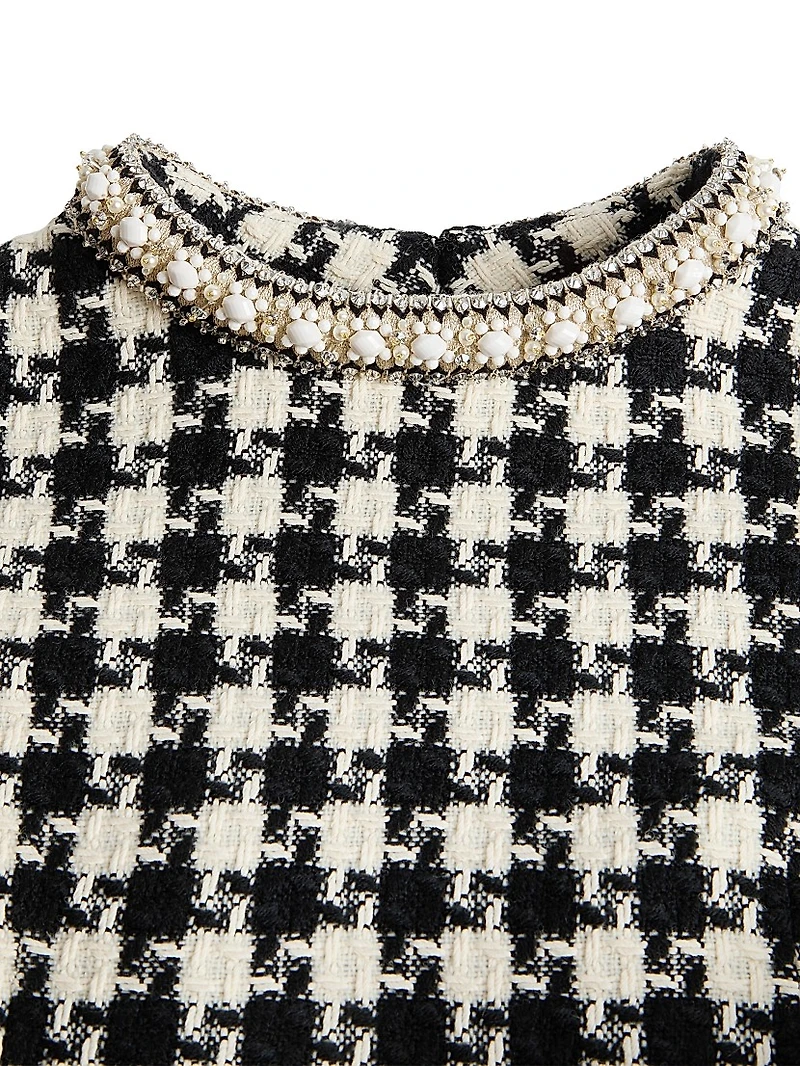 Embroidered Damier Light Tweed Short Dress