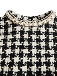 Embroidered Damier Light Tweed Short Dress