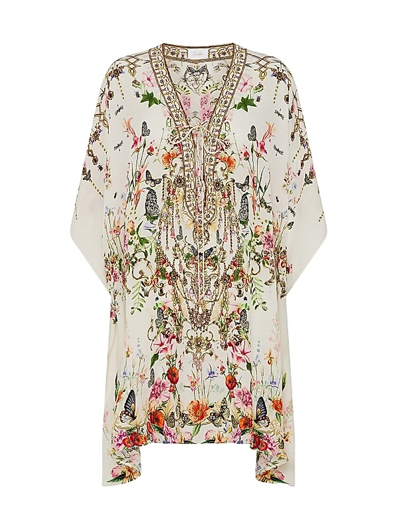 Lace-Up Silk Mini Kaftan