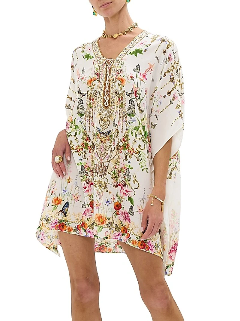 Lace-Up Silk Mini Kaftan